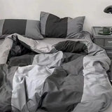 elvesmall Simple Plaid Style Duvet Cover with Pillowcases Flat Sheet Skin-friendly Quilt Cover Twin Bed Linens Adults Boys Bedding Sets