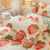 elvesmall Quilt Cover Pillowcase Bed Sheet Set Winter Thickening Warm Milk Velvet Four-piece Plant Flower Print Flannel Bedding Set