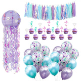 elvesmall Mermaid Balloon Banner Cake Topper Happy Ocean Girl Birthday Party Mermaid Tail Jellyfish Tassels Decor Under The Sea Wedding