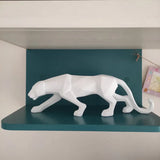elvesmall Panther Statue Animal Figurine Abstract Geometric Style Resin Leopard Sculpture Home Office Desktop Decoration Crafts