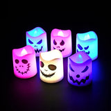 elvesmall 6pcs Halloween Led Ghost Pumpkin Candle Light Glowing Lamp Halloween Party Home Bar Decoration Haunted House Horror Props