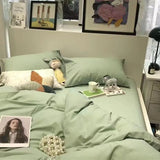 elvesmall Nordic Princess Pink Bedding Set Girls Adults Twin Full Queen Size Bed Flat Sheet Duvet Cover Pillowcases Solid Color Bed Linen