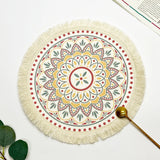 elvesmall New Bohemian Diameter 34cm/16cm Round Insulated Anti-scald Placemat Coaster Kitchen Accessories with Tassels