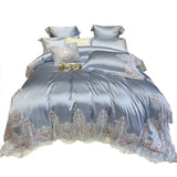 elvesmall  Luxury Hotel Wedding Bedding Set Bed Linen Duvet Cover Sets With Embroidery 600 Thread Long Staple Cotton Blue Princess 3/4 PCS