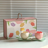 elvesmall Ceramic Tulip Cups Mug Saucers Suits with Tray Flower-shaped Coffee Cups saucers, lovely drink cups