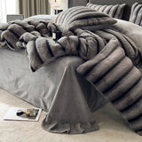 elvesmall Faux fur Bed linen warm winter bed cover full set Microfiber Duvet cover bed sheets set double bed Bedding set Quilt cover set