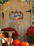 elvesmall 1pc 11*7.28inch Autumn Leopard Print Pumpkin Door Sign, Welcome Pumpkin Wooden Sign , Wall Decor, Home Decor, Room Decor