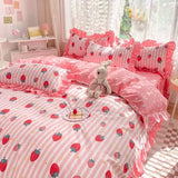 elvesmall Ins Pink Princess Lace Love Heart Duvet Cover Pillowcase and Bed Skirt Sheet for Girls Bedding Linen 4pcs Home Textiles