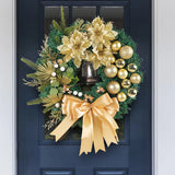 elvesmall 30cm Christmas Wreath With Lantern Front Door Garland With Large Bow Seasonal Ornament Christmas Decoration For Front Door Wall