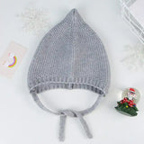 elvesmall Autumn Winter Ear Protection Baby Hat Warm Knitted Kids Lacing Cap Solid Color Infant Boy Girls Beanie Bonnet Enfant