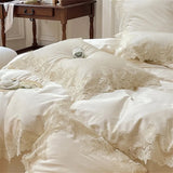 elvesmall Romantic Bedding Set Luxury French Wedding Chic Flowers Lace 1200TC Egyptian Cotton Duvet Cover Set Bed Sheets and Pillowcases