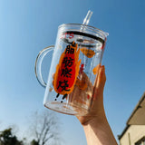 elvesmall  -  1000ml Glass Cups With Lid  And Straw Drinkware Cute Coffee Mugs Big Glasses For Drinks Water Tea  Korean Milk Juice Beer Cup