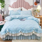 elvesmall  Girls Princess Bedding Set Luxury Ruffle Bed Linen Pure Cotton Quilt Cover Bed Sheet Pillowcase Bedroom Decor Bed Comforter Set