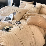 elvesmall  Thickened milk plush four piece bed set for winter light luxury high-end bedding, suede sheets, and duvet covers