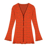 srczz  Y2k Orange Striped Suit Fungus Edge Long-sleeved Knitted Cardigan Women's  Autumn Short Skirt 2-piece Set