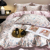 elvesmall Natural Mulberry Silky Blending Duvet Cover Set with Sheets High-end Satin Blending Silky Bedding Set Luxury Queen Bedding Sets