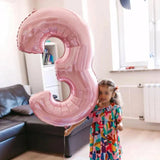 elvesmall 21pcs Pink 40inch Number Foil Latex Balloons Happy Birthday Party Decorations Kids Girl Baby 1 2 3 4 5 6 7 8 9 Year Old Supplies