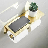 elvesmall Golden Modern Wall Mounted Toilet Paper Holder Stainless Steel Double Roll Tissue Holder Bathroom Paper Roll Storage Rack Hotel