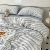 elvesmall Ins Stripes Washed Cotton Bedding Set with Pillowcase bed sheet Single Full Bed Linen Orange Duvet Cover Queen/King Double Bed