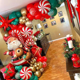 elvesmall Christmas Balloon Arch Set Candy Cane Aluminum Film Red Green White Father Christmas New Year Balloons Party Decoration Gifts