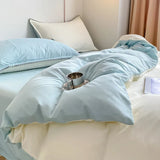 elvesmall New Wash Cotton Bedding Set Duvet Cover Flat Sheets Pillowcase Bed Sheet Set Comforter Cover Bed Linens Set Queen King Size