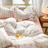 elvesmall Rural Style Bedding Set Fresh Floral Four Piece Set  Girl Heart  Double-layer Gauze   New Meeting Duvet Cover