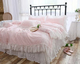 elvesmall  New romantic bedding set queen Franch style duvet cover set pink elegant lace ruffle cotton home bedding set designer bedding