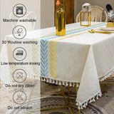 elvesmall Embroidery Tassel Tablecloth,Cotton Linen Dust Proof Dinner Table Cover,for Kitchen Dining Room Party Home Tabletop Decoration