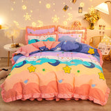 elvesmall Botanical Floral Duvet Cover with Ruffle Lace Pastoral Style Flowers Comforter Cover 3 Piece Microfiber Reversible Bedding Set