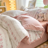 elvesmall Rural Style Bedding Set Fresh Floral Four Piece Set  Girl Heart  Double-layer Gauze   New Meeting Duvet Cover