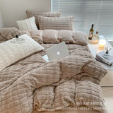 elvesmall Winter A thick milk velvet four-piece warm rabbit velvet solid color sheets quilt coral velvet bedding kit