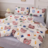 elvesmall  Cute Bear Bedding Set Girls Boys Kids Single Double Size Flat Sheet Duvet Cover Pillowcase Bed Linens White Blue Home Textile