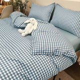 elvesmall Blue Checkerboard Print Bedding Sets Nordic Duvet Cover Simple Lattice Quilt Cover Bed Sheet For Kdis Adults Bedclothes