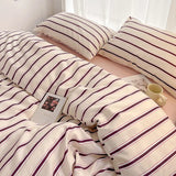 elvesmall Stripe Style Duvet Cover Set, Flat Sheet, Pillowcases, Single, Double, Twin, Full Size Bedding Set,Breathable, Soft,Comfortable