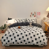 elvesmall Checkerboard Bedding Comforter Set with Pillowcase bed sheet Single Full Size Bed Linen Duvet Cover Set Queen/King Double Single