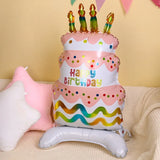 elvesmall  3D Birthday Cake Aluminum Film Balloon Three Layer Cake Standable Balloon Party Baby Shower Photo Props Scene Wedding Decoration