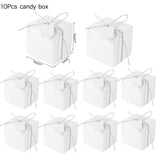 elvesmall 10Pcs Square Kraft Paper Candy Box With Rope Wedding Favor Lace Chocolate Box For Birthday Baby Shower Party Gift Pakcing Decor