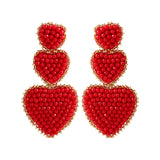 elvesmall Vintage Handmade Beaded Red Heart Drop Dangle Earrings for Women Love Valentine's Day Earrings Statement Wedding Jewelry Gift