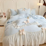 elvesmall French Princess Style Bedding Sets Ruffle Lace Bow Quilt Cover Romantic Bedclothes Decor Woman Girls Bedroom