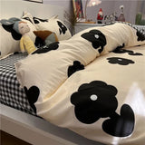 elvesmall Ins Nordic Flower Duvet Cover Set With Pillowcase Fashion Design Bed Flat Sheet Girls Women 3/4pcs Bedding Set Twin Queen Size