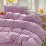 elvesmall INS Purple Solid Color Bedding Sets High Quality Washed Cotton Duvet Cover with Soft Bed Sheets Pillowcase Girls Kids Bedclothes