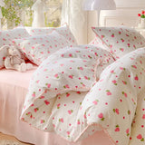 elvesmall Pastoral Girls Flower Bedding Sets, Washed Cotton Bed Linens, Soft Quilt Cover Sheet Set, Simple Bedspread, Home Textiles