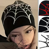 elvesmall Fashion Knitting Spider Web Design Hat for Men Women Pullover Pile Cap Y2k Goth Warm Beanie Hats New Hip-hop Street Cap