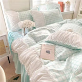 elvesmall Ins Princess Style Korean Lace Bed Four-piece Set Bed Skirt Dormitory Bed Sheet Quilt Cover Bedding Set Three-piece