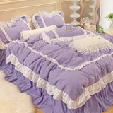 elvesmall Korean Ins Bedding Set, Luxury Quilt Cover, Pillowcase Flat Bed Sheets, Simple Girl Princess Ruffle Home Textiles