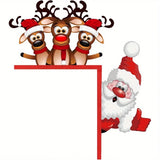 elvesmall  Santa Claus Door Frame Decoration Wooden Door Corner Santa Claus Elk Sign Holiday Door Decorations For Indoor Outdoor Christmas