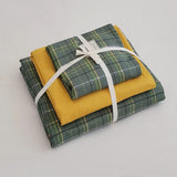elvesmall  3/4Pcs Skin Friendly Microfiber Duvet Cover Set, Washed Cotton Craft, Double Queen King Plaid Bed Cover Bed Linen Bedding Set