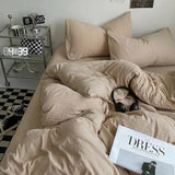 elvesmall INS Style Minimalist Solid Color Duvet Cover Soft Two Person Comfortable Bedding Set Luxurious Hotel Apartment Home Decoration