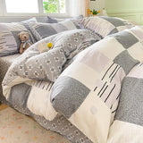 elvesmall Plaid Grey 100% Cotton Duvet Cover Set Comfy Simple Style Soft Breathable Textured Durable Bedding for All Seasons Home Decor