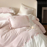 elvesmall  Girl's Heart Flower Embroidery Warm Milk Plush Duvet Cover Winter Double Sided Bed Sheet Bedding Supplies